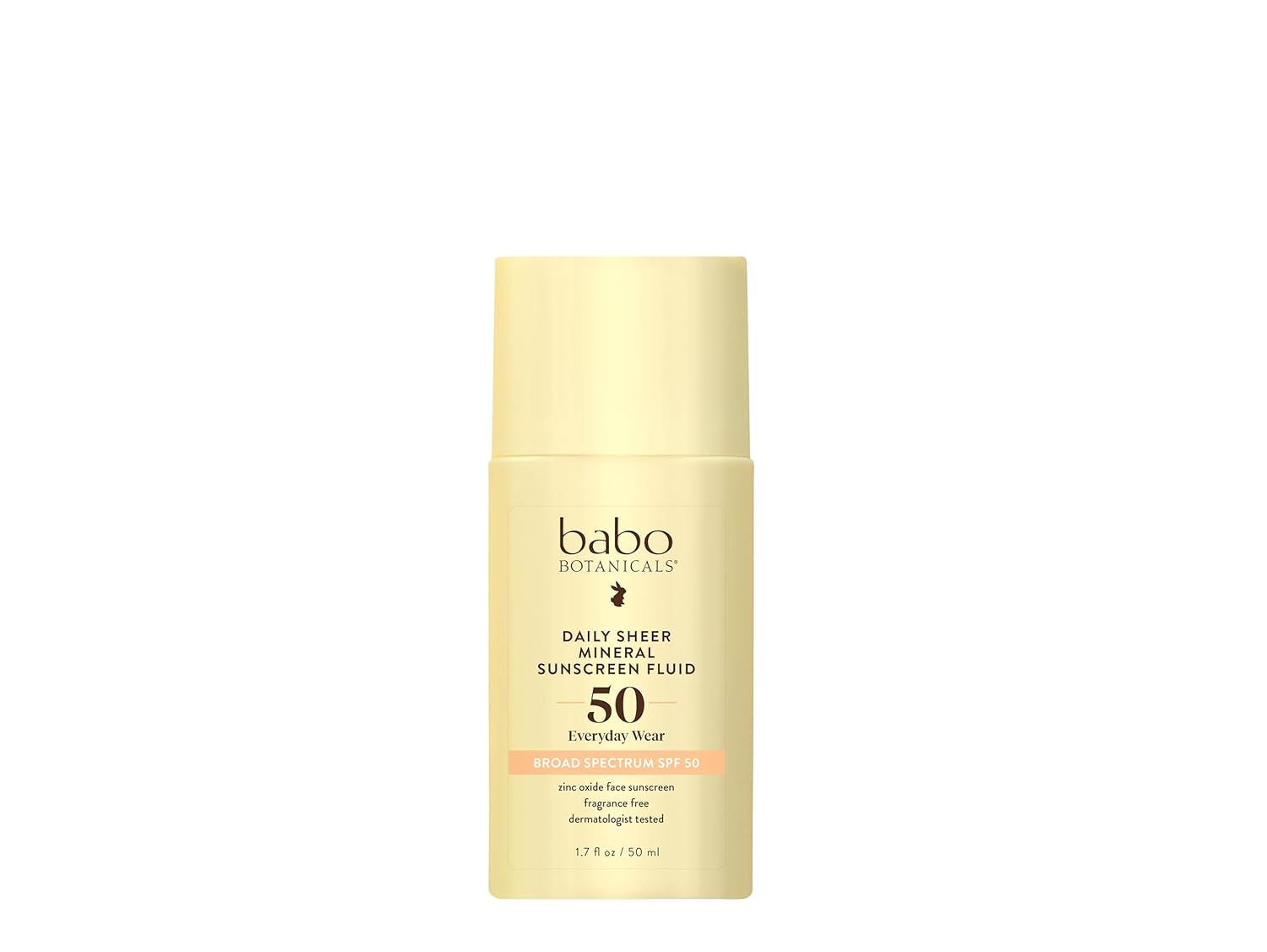 Babo Botanicals Daily Sheer Mineral Sunscreen Fluid SPF50 – Natural Zinc Oxide – Passion Fruit Oil – Fragrance Free – Ultra-Lightweight – For Face – For all ages