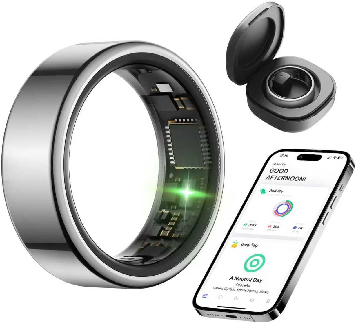 KIRAMA Smart Health Ring for Women Men Fitness Tracker with Heart Rate, Support Sleep Monitoring and Exercise Recording, IP68 Waterproof for iOS and Android, No APP Fee，Ultra-Thin Design (Silver, 9)