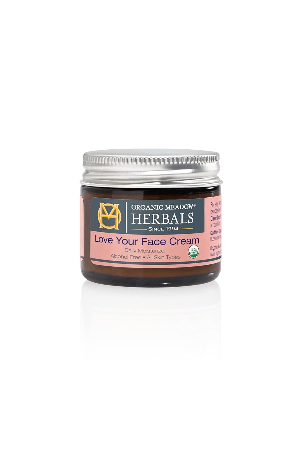 Organic Meadow Herbals Love Your Face Cream 2oz. USDA Certified Organic. Rich Facial Moisturizer for all skin types. Woman-owned & Operated Since 1994