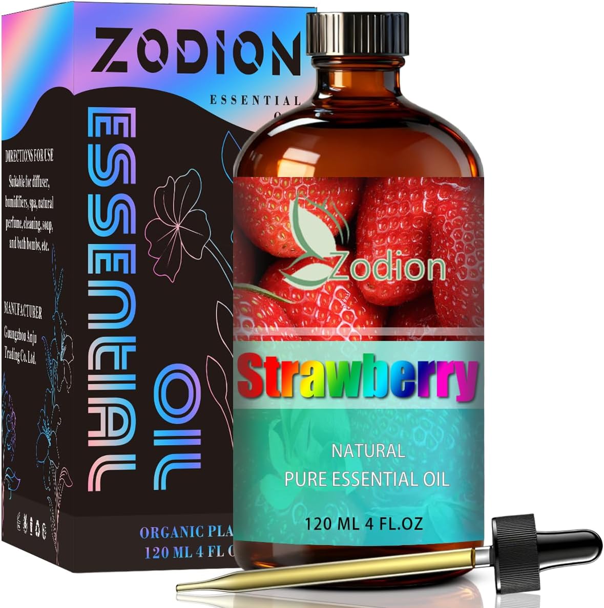 Strawberry Essential Oil, 4 fl oz (120ml) – ZODION Strawberry Fragrance Oil for Diffuser, Massage, Humidifier, DIY Candle, Soap Making, Home, Bath, Yoga
