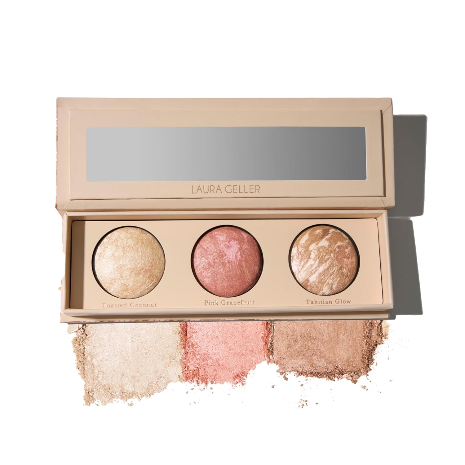 LAURA GELLER NEW YORK Geller’s Greatest Lift-n-Glow Baked Trio Palette – Highlighter, Blush, Bronzer – All Skin Tones