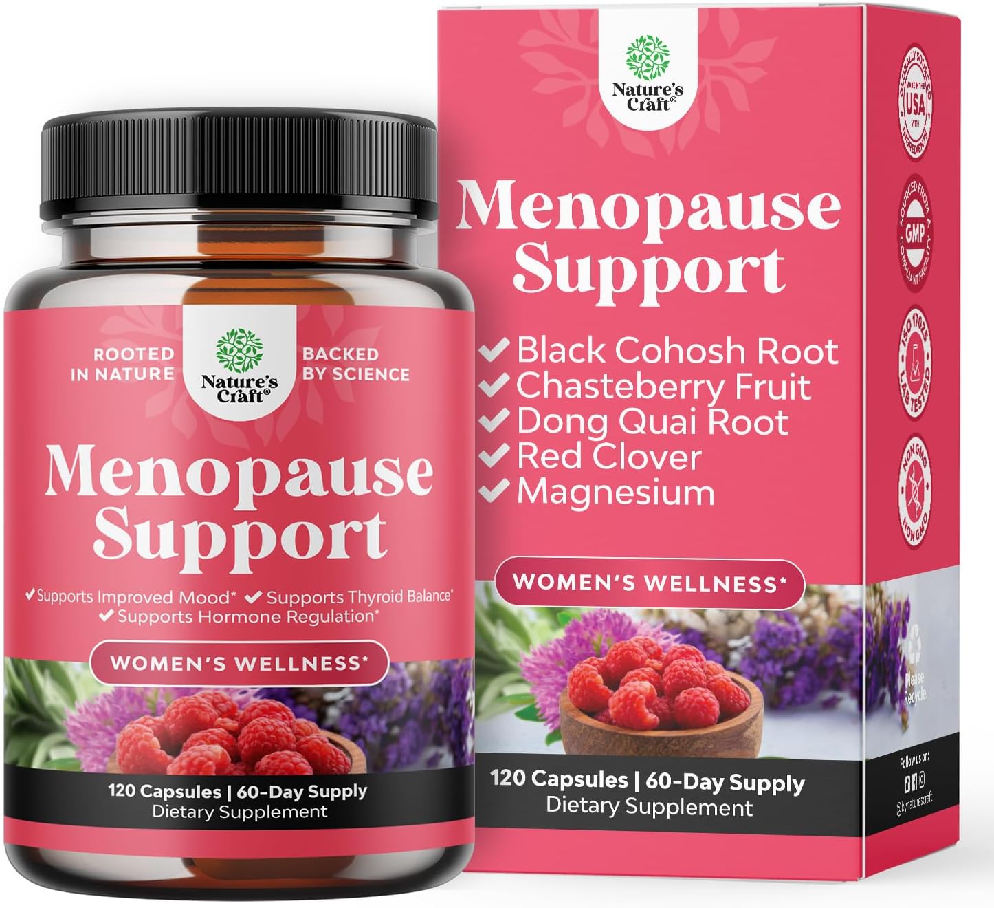 Natures Craft Complete Herbal Menopause Supplement for Women – Female Hormone Balance Capsules for Night Sweats Hot Flashes & Mood Swings with Dong Quai, Chaste Berry & Black Cohosh Root – 120 Count