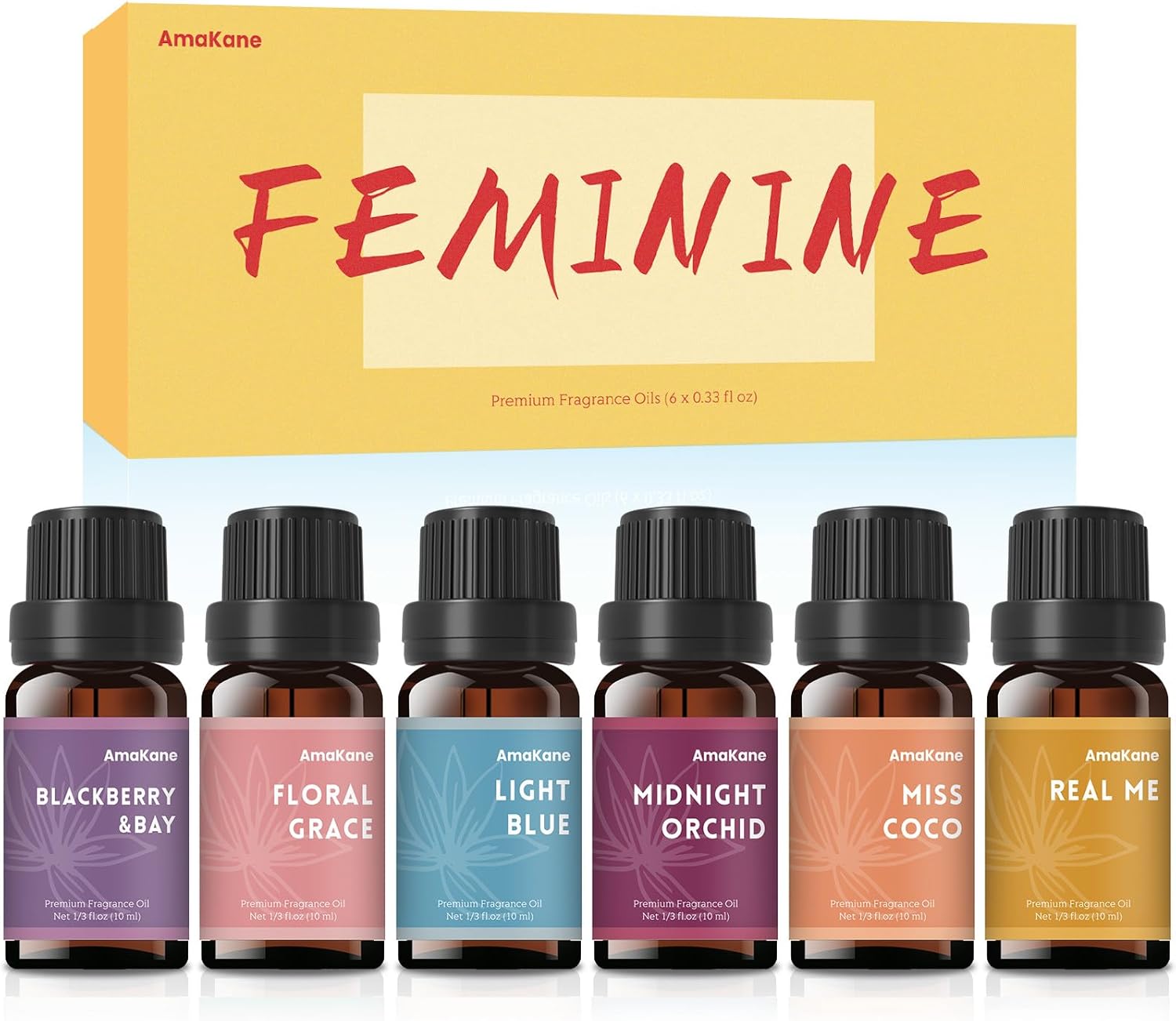 AmaKane Feminine Fragrance Oils, Women Essential Oils, Fragrance Oil for Candle Soap Making, Diffuser Oils Scents 6x10ml, BlackBerry& Bay, Midnight Orchid, Floral Grace, Miss Coco and More