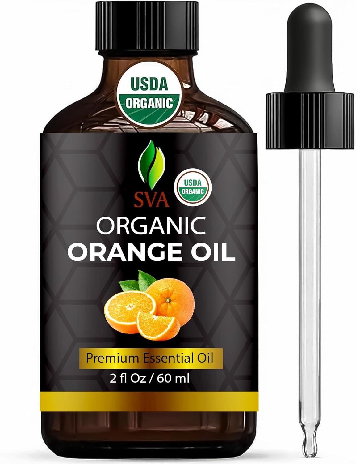 SVA Orange Essential Oil Organic – 2 Fl Oz – 100% Natural Organic Orange Oil – for Diffuser, Hair, Face, Skin Care, Aromatherapy, Scalp and Body Massage, Soap and Candle Making – with Dropper