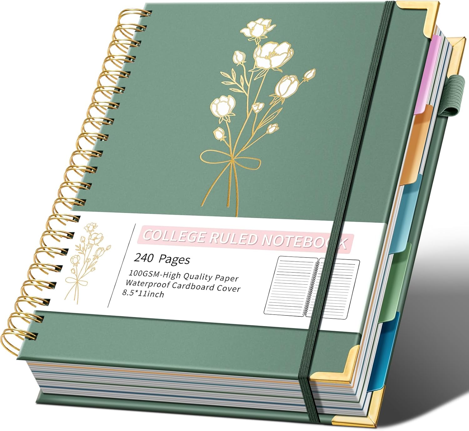 Hardcover Spiral Notebooks 8.5″ X 11″ Note Taking 5 Subject Notebook College Ruled with Dividers 240 Pages 100GSM Aesthetic Spiral Notebook for Work School Cute Journals for Women Writing