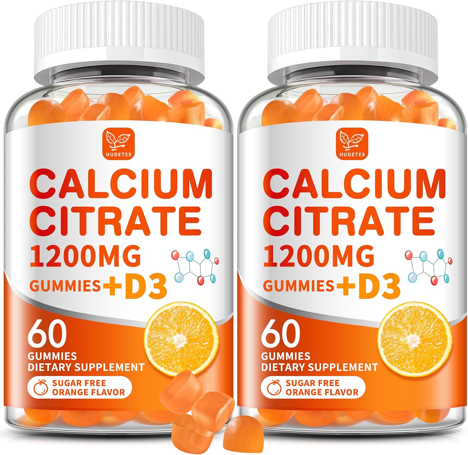(2 Pack) Calcium Citrate 1200 mg with Vitamin D3 Gummies for Women & Men,Calcium Supplements for Bone & Teeth Support,High Absorption – Easy to Digest, Sugar Free,Vegan,Orange Flavor,60 Day Supply