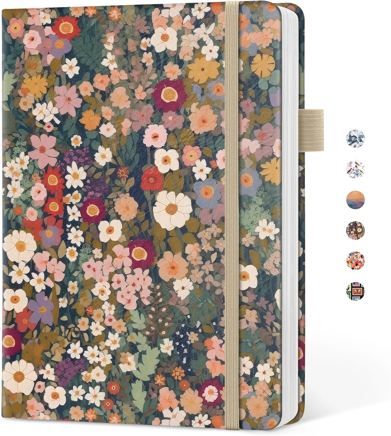Taja Pretty Lined Journal for Women, Aesthetic Cute Hardcover Leather Journal for Writing, A5 College Ruled Notebook for Work & Note Taking, Perfect for Office School Home, 160 Pages, Meadow Flowers