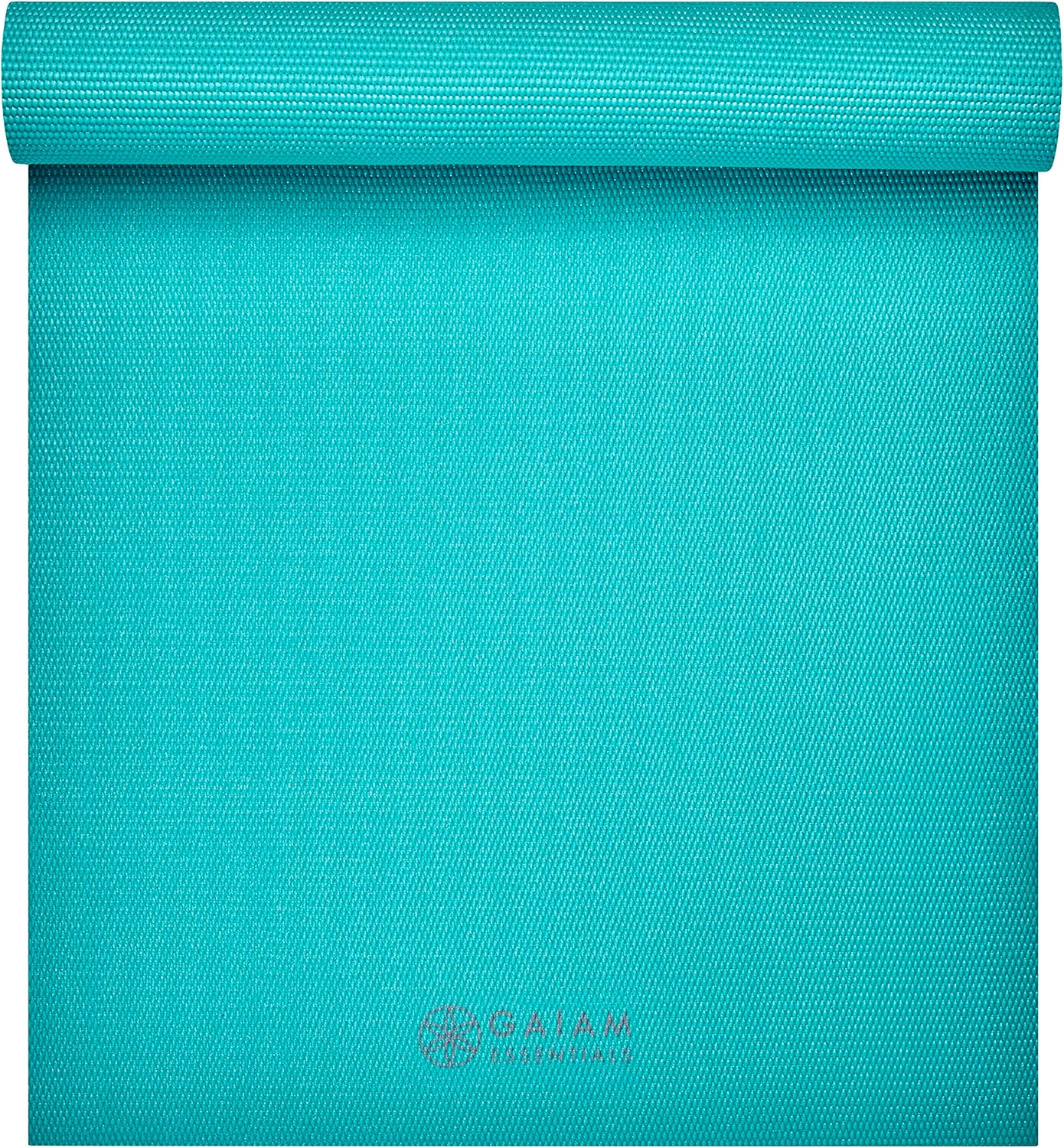 Gaiam Essentials 1/4″ Thin (6mm) Yoga & Pilates, Fitness & Exercise Mat with Easy-Cinch Carrier Strap Cusion Support For Fitness and Gym Workouts