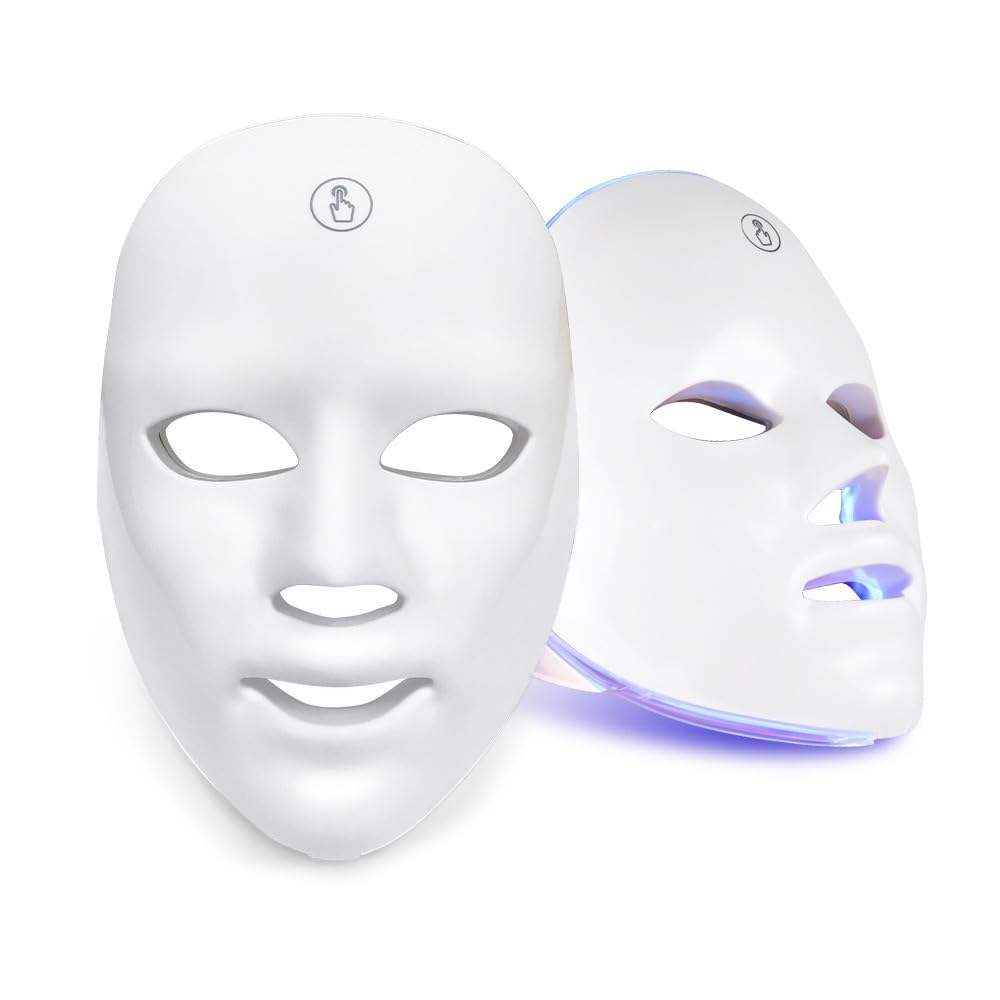 LED Face Mask Light Therapy, 7 Colors, 90 LED Lights, for Skin Rejuvenation and Anti-Aging