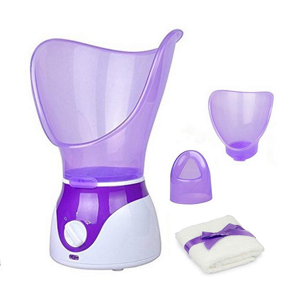 Facial Steamer Professional Steam Inhaler Facial Sauna Spa for Face Mask Moisturizer – Sinus with Aromatherapy; Pores with Timer and Extract Blackheads, Diffuser Skin Care(Purple)