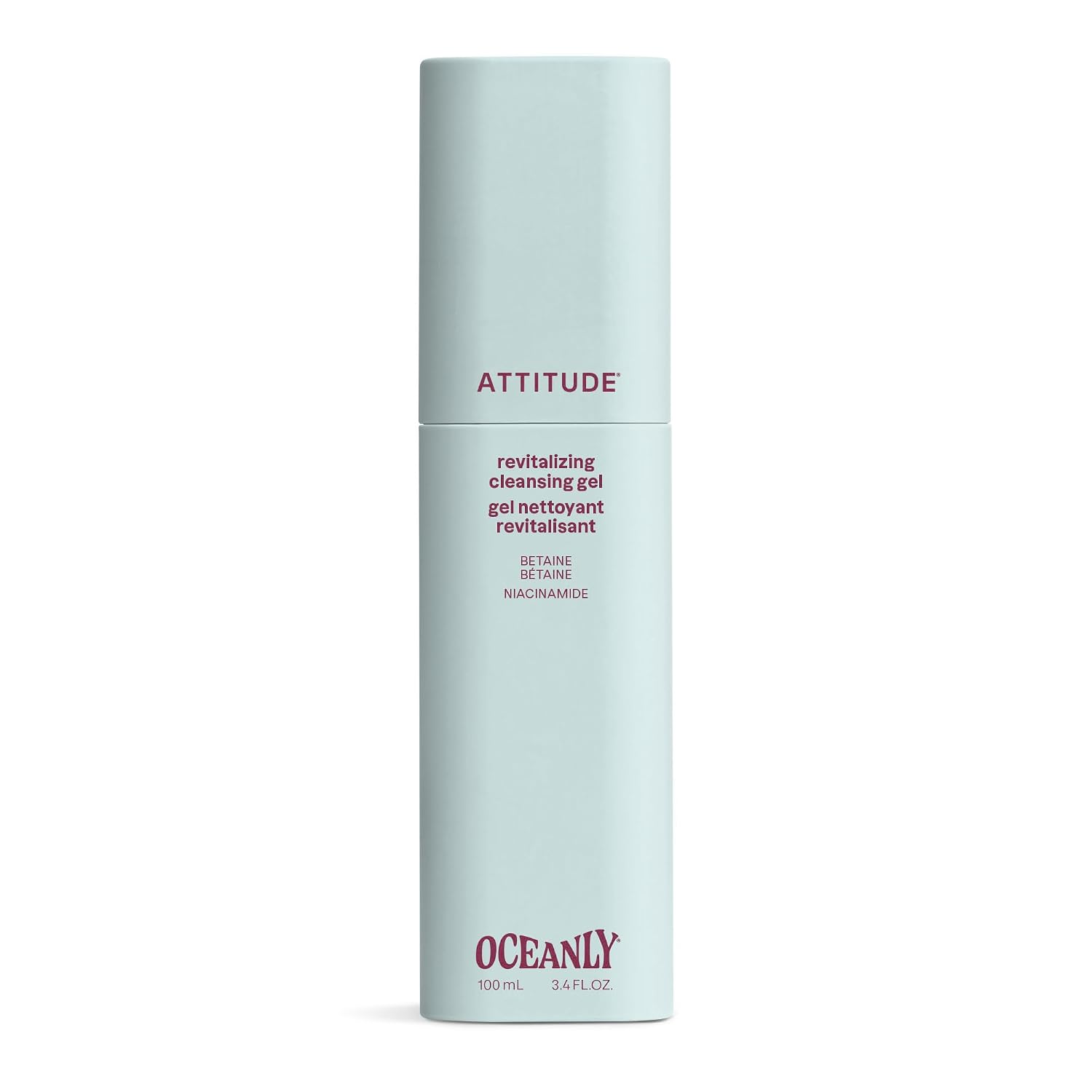 ATTITUDE Revitalizing Cleansing Gel, Gentle Face Wash with Betaine & Niacinamide for Radiant, Healthy-Looking Skin, EWG Verified, Vegan, Unscented, 3.4 Fl Oz