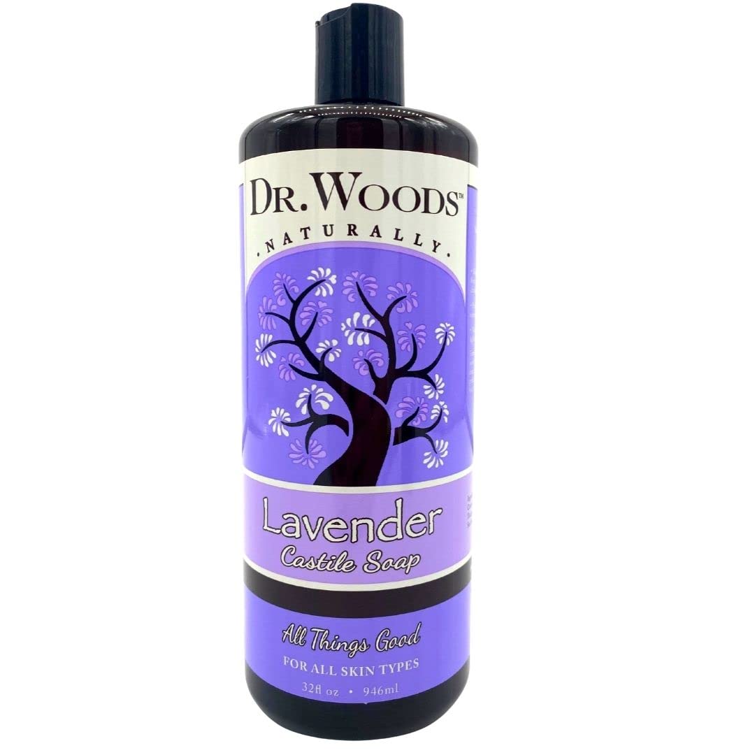 Dr. Woods Lavender Liquid Castile Soap – Castile Soap with Pure Lavender Oil, Body Wash for Men and Women, Natural Cleaner for Face, Hands, and Body – 32 Fl Oz
