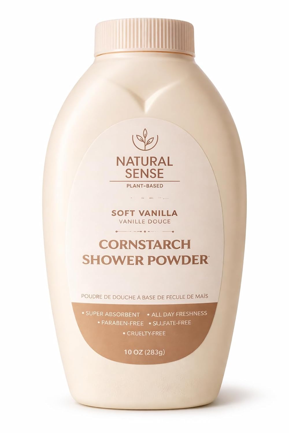 Natural Sense Shower Powder SOFT VANILLA (vanille douce) Plant-Based Cornstarch Dusting Powder – 10 Ounce – Pack-1