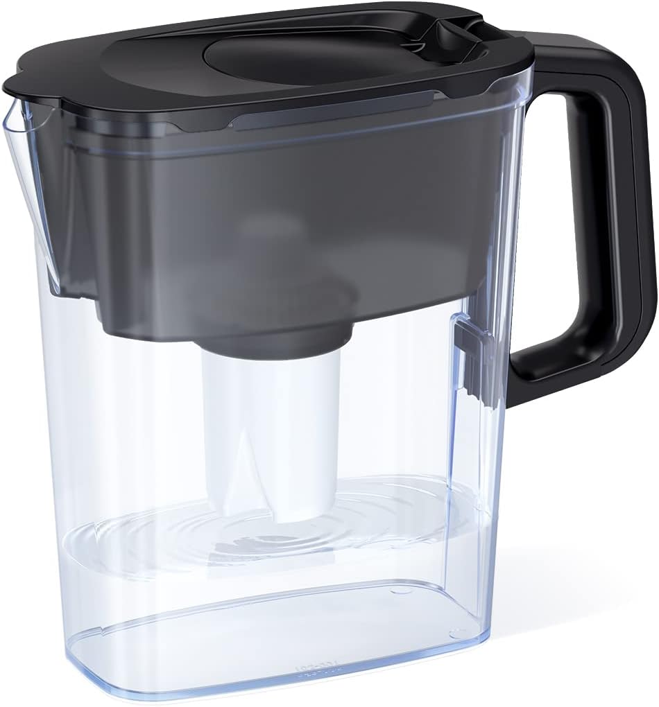 AQUAPHOR 5 Cup Compact Water Filter Pitcher with 1 x B15 Filter | Reduces Chlorine & Heavy Metals | Fast Flow Water Filtration | BPA-Free & Dishwasher Safe | Improved & Filtered Water | Black