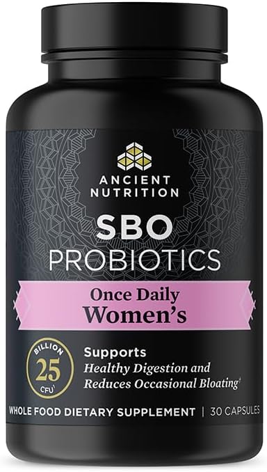 Ancient Nutrition Probiotics for Women, Once Daily Women’s Probiotics 30ct, Digestive Support and Reduces Occasional Bloating, Made with Chaste Tree Berry and Amla Berry, 25 Billion CFUs