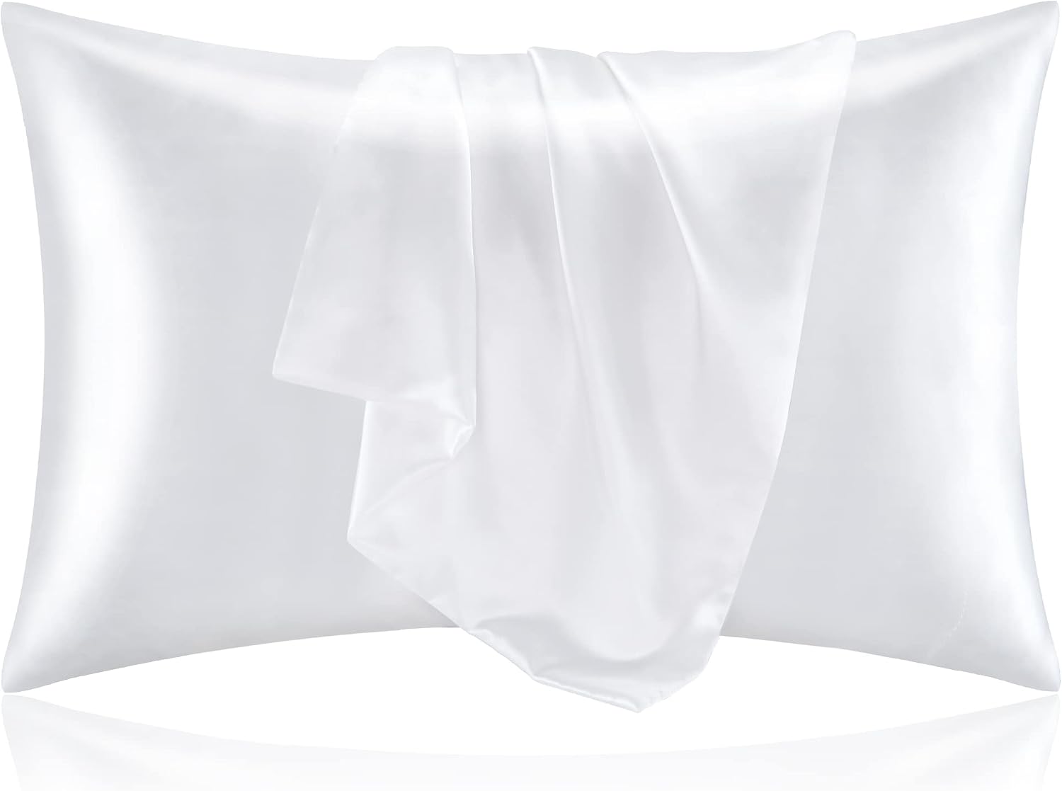 BEDELITE Satin Pillowcase for Hair and Skin, Super Soft and Cooling Similar to Silk Pillow Cases 2 Pack with Envelope Closure, Gift for Women Men(20″x30″ Queen Size, White)