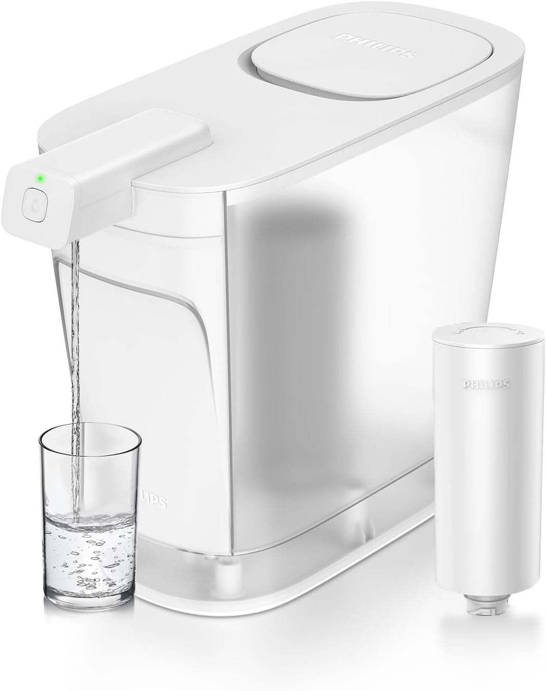 PHILIPS 20 Cup Electric Water Filter Pitcher for Fridge Door, Space-Saving Slim Design, Rechargeable Electric Water Dispenser with Plus Filter, Reduces Lead & 46 Impurities, 3-Month/60-Gallon, ADD5903
