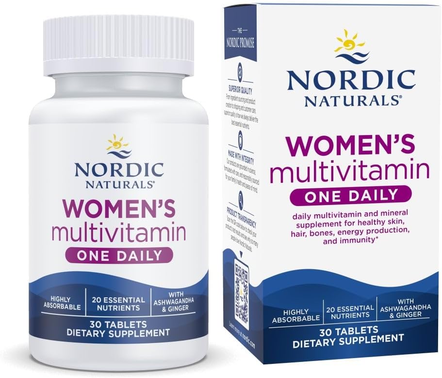 Nordic Naturals Women’s Multivitamin One Daily – Skin, Hair, Energy, & Bone Support – Immunity Supplement – 20 Essential Nutrients – 30 Tablets – 30 Servings