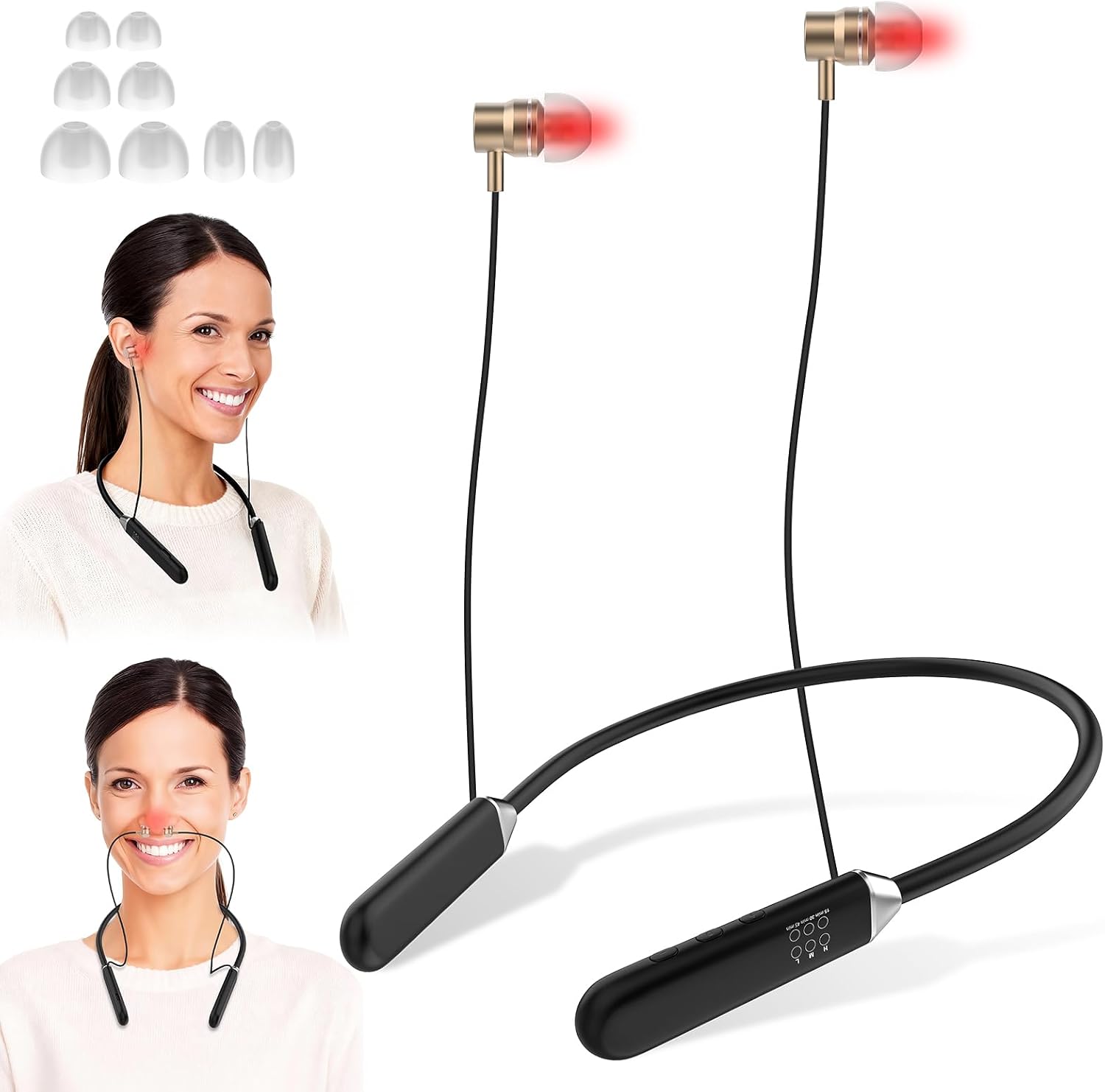 Upgraded Wireless 2-in-1 Red Light Device for Ears & Nose, 660nm Red Light & 810nm Near Infrared Light, Neck-Wearable Design with Timer Function for Daily Wellness Care