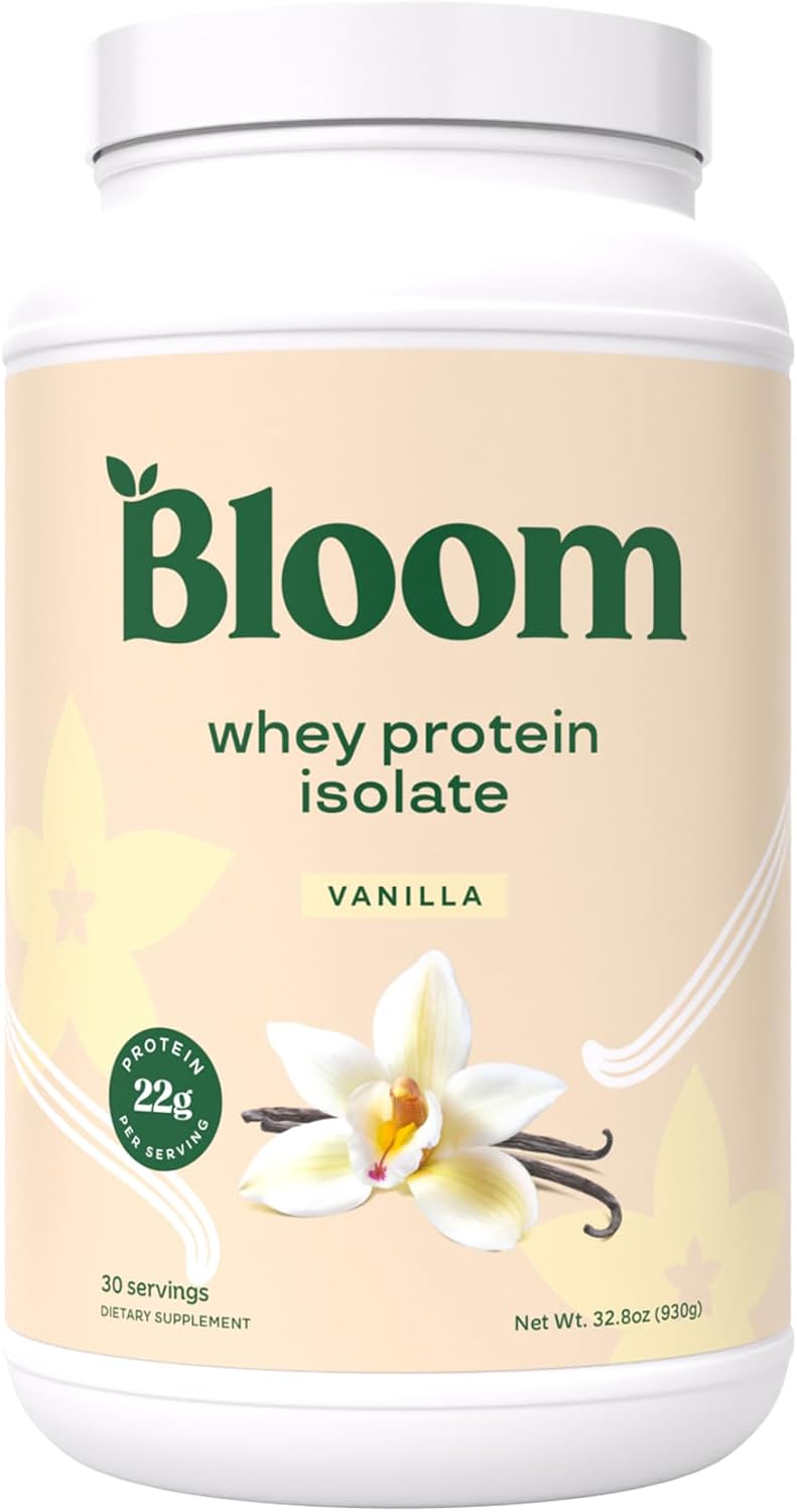 Bloom Nutrition Whey Isolate Protein Powder, Vanilla – Pure Iso Post Workout Recovery Drink Blend, Smoothie Mix with Digestive Enzymes for Gut Health – Low Carb, Keto & Zero Sugar Added