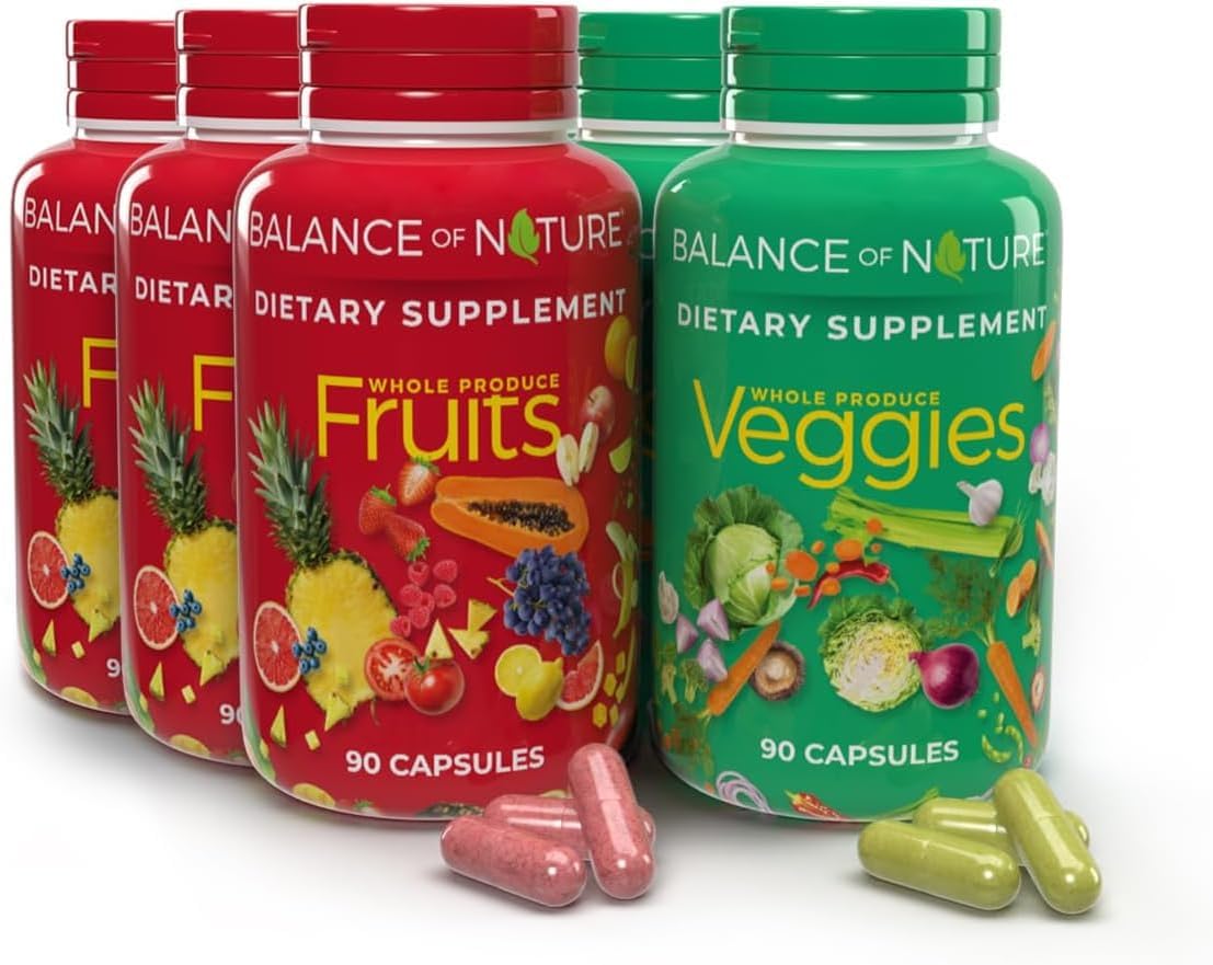 Balance of Nature Whole Food Supplement with Fruit and Vegetable Ingredients for Women, Men, and Kids – 90 Capsules, 3 Sets