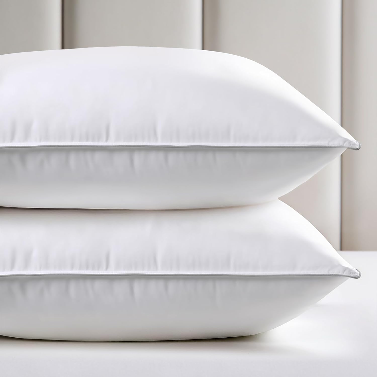 viewstar King Size Pillows Set of 2, Hotel Quality Cooling Down Alternative Gusseted Pillows for Side, Back, or Stomach Sleepers, Double Stitch White