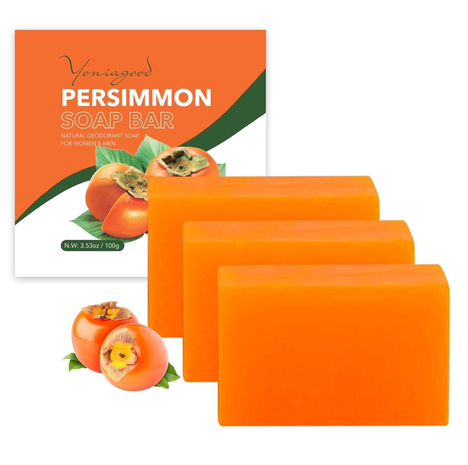 yoniagood 3 PCS Persimmon Soap Bar for Body Odor Control, Natural Refreshing Body Bar Soap for Old People Smell, Organic Deep Cleaning Body Face Wash Soap for Women & Men All Skin Types