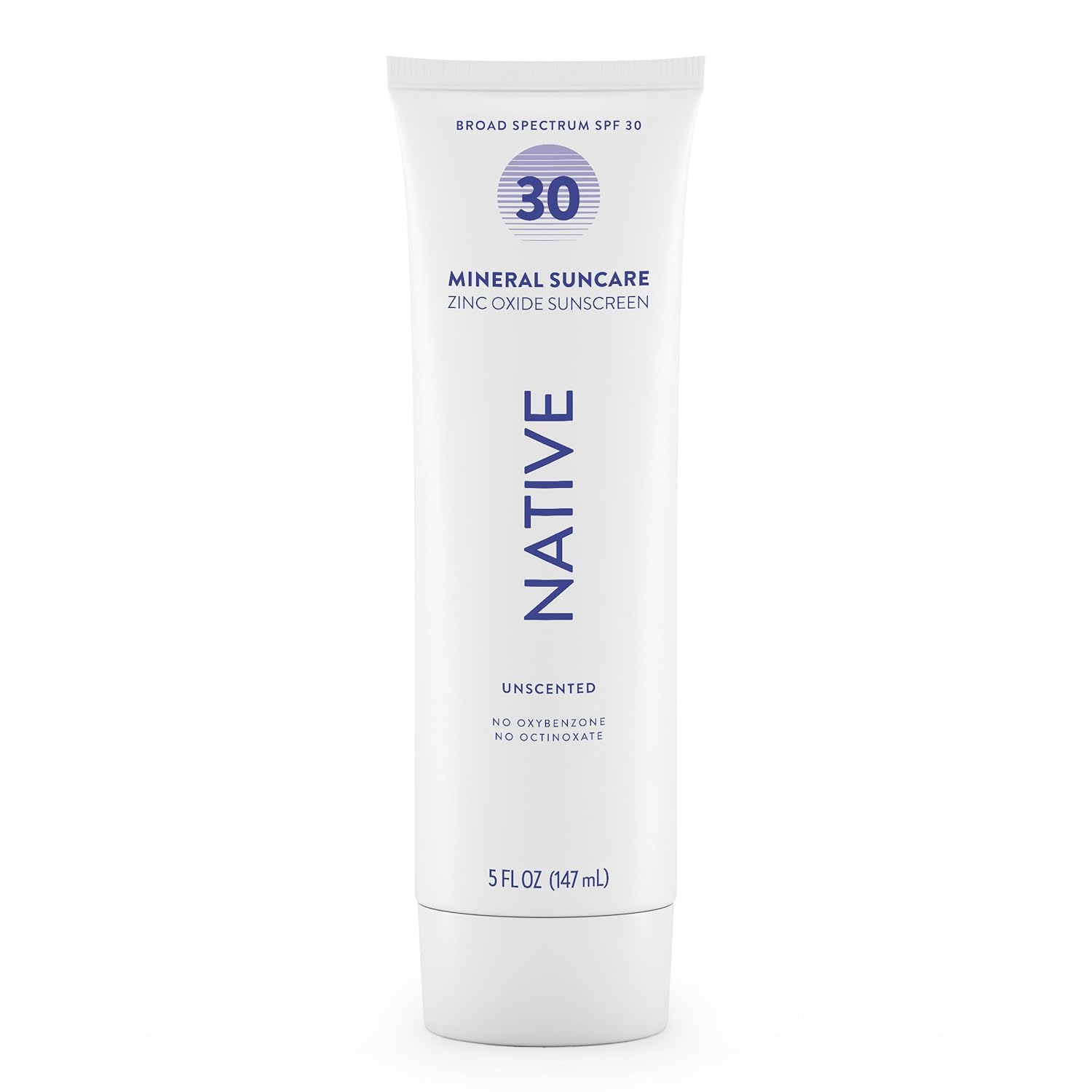 Native Sunscreen SPF 30, Zinc Oxide Dermatologist Tested Suitable for Sensitive Skin & Hawaii Compliant, 5 Ounces | Unscented Sun Protection Lotion, Lightweight & Smooth