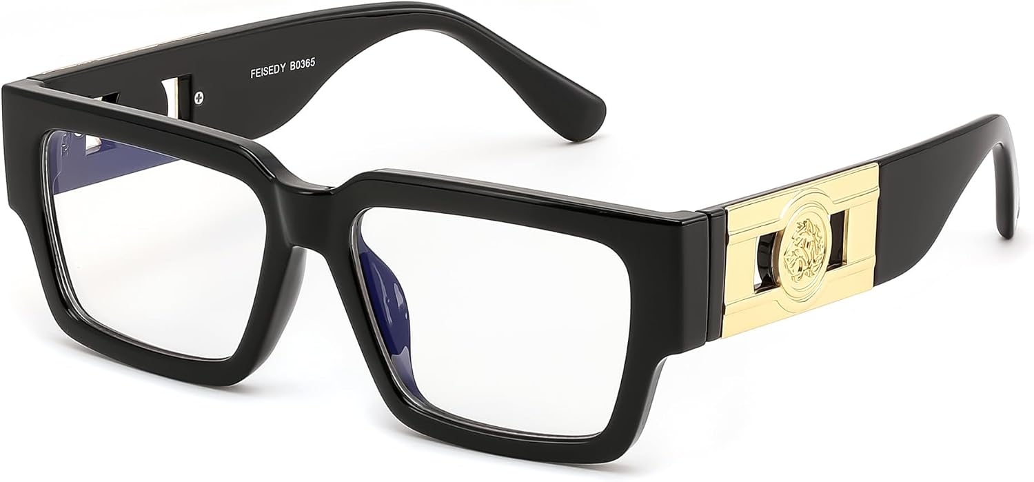 FEISEDY Retro Trendy Rectangle Blue Light Glasses for Women Men, Classic Narrow Square Eyewear Frame B0365