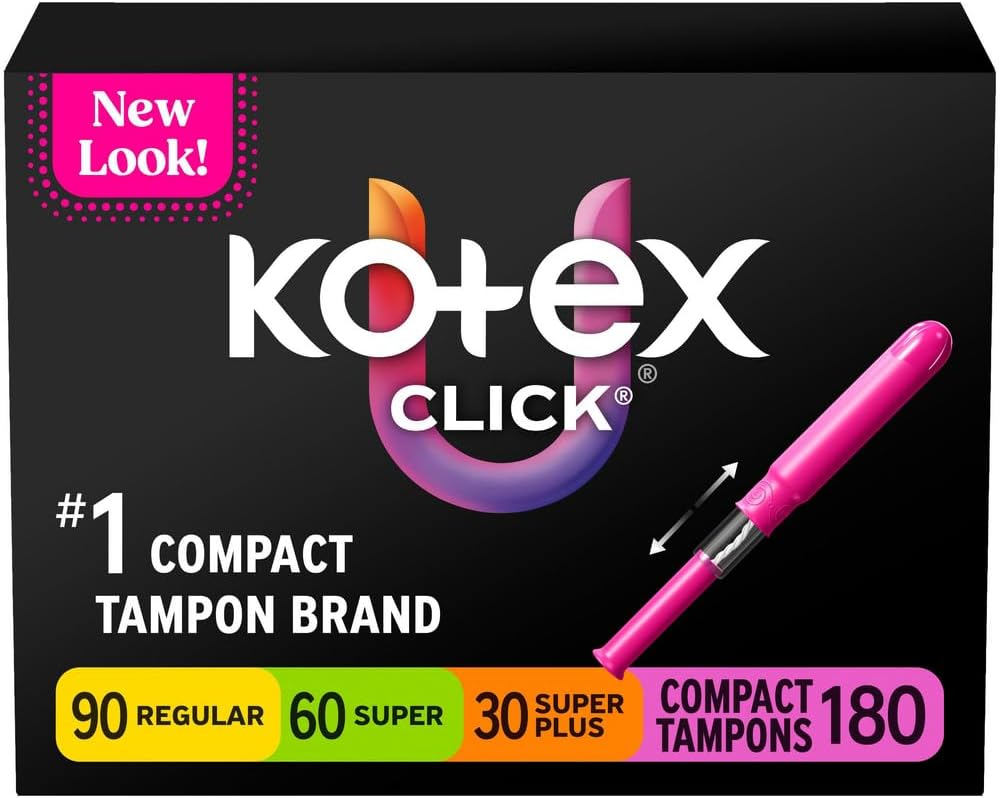 U by Kotex Click Compact Multipack Tampons, Regular/Super/Super Plus, Unscented, 180 Count (6 Packs of 30)
