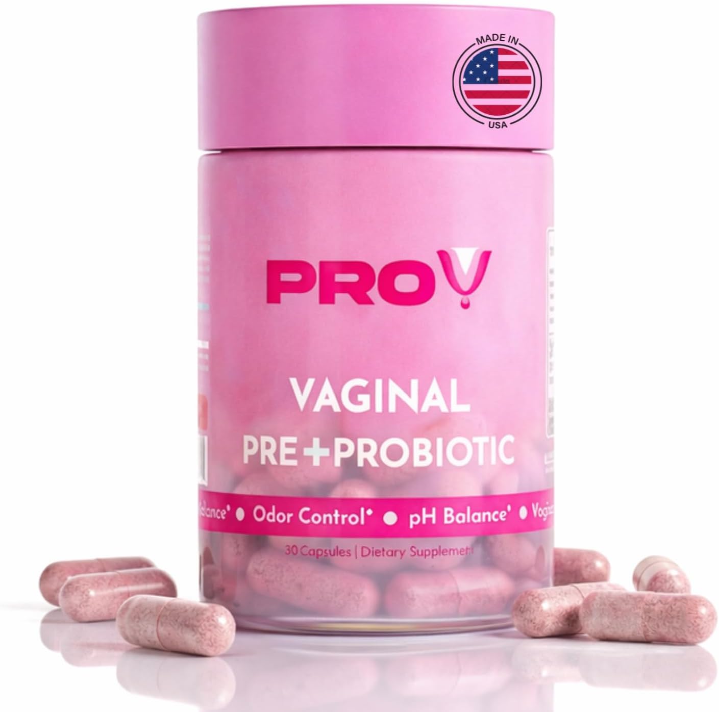 Pro-V Women’s Probiotic with Prebiotics & Cranberry – 4-in-1 Synbiotic for Vaginal Health, pH Balance, Odor & Urinary Tract Support – Daily Feminine Microbiome Supplement – 30 Count Capsules
