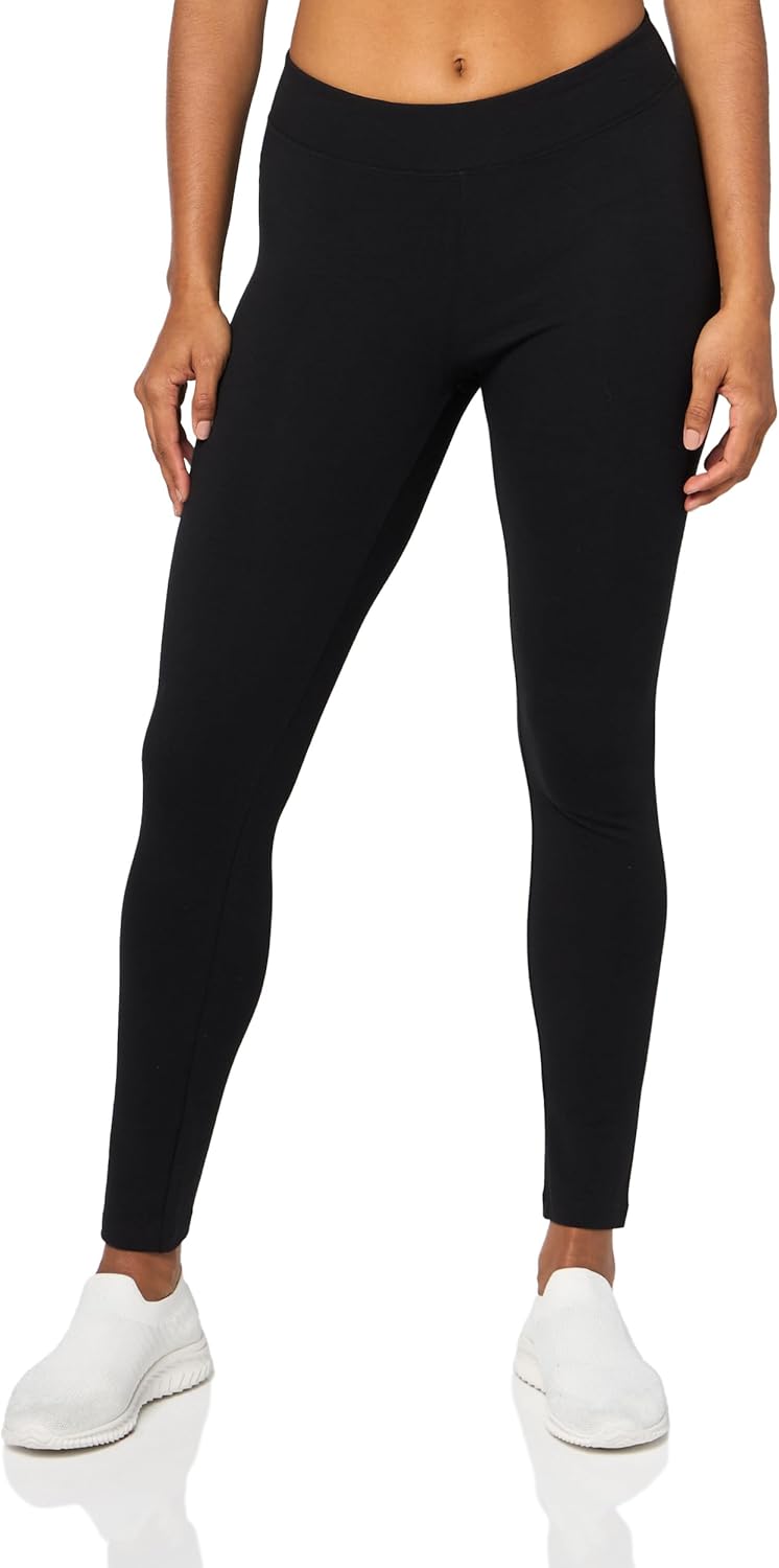L’eggs Casual Women’s Cotton Leggings for All Day Wear, Premium Blend, Stretchy Comfort Waistband, Black