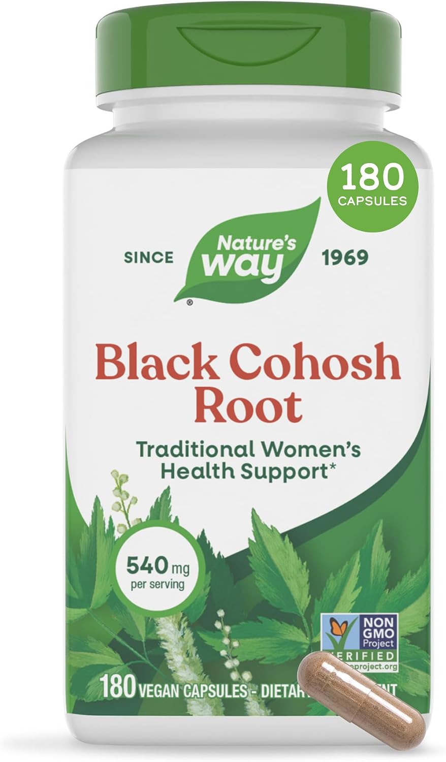 Nature’s Way Herbs Black Cohosh Root Capsules, Traditional Women’s Herbal Supplement*, Cimicifuga Racemosa Root, Non-GMO Project Verified, Vegan Capsules, 180 Count