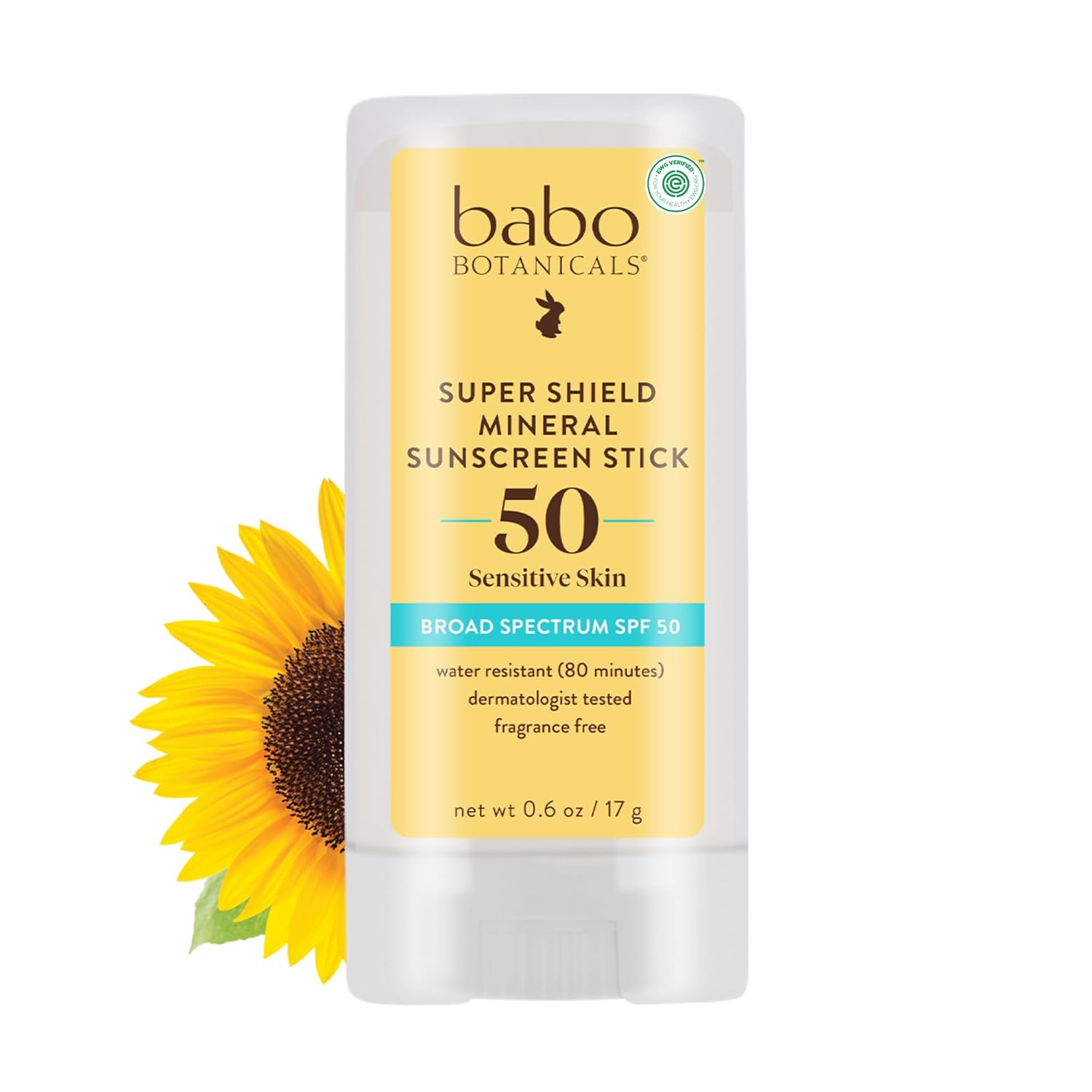 BABO Botanicals Super Shield SPF 50 Stick Sunscreen – 70% Organic Ingredients – Natural Zinc Oxide – for All Ages – NSF & Made Safe Certified – EWG Verified – Water Resistant – Fragrance-Free
