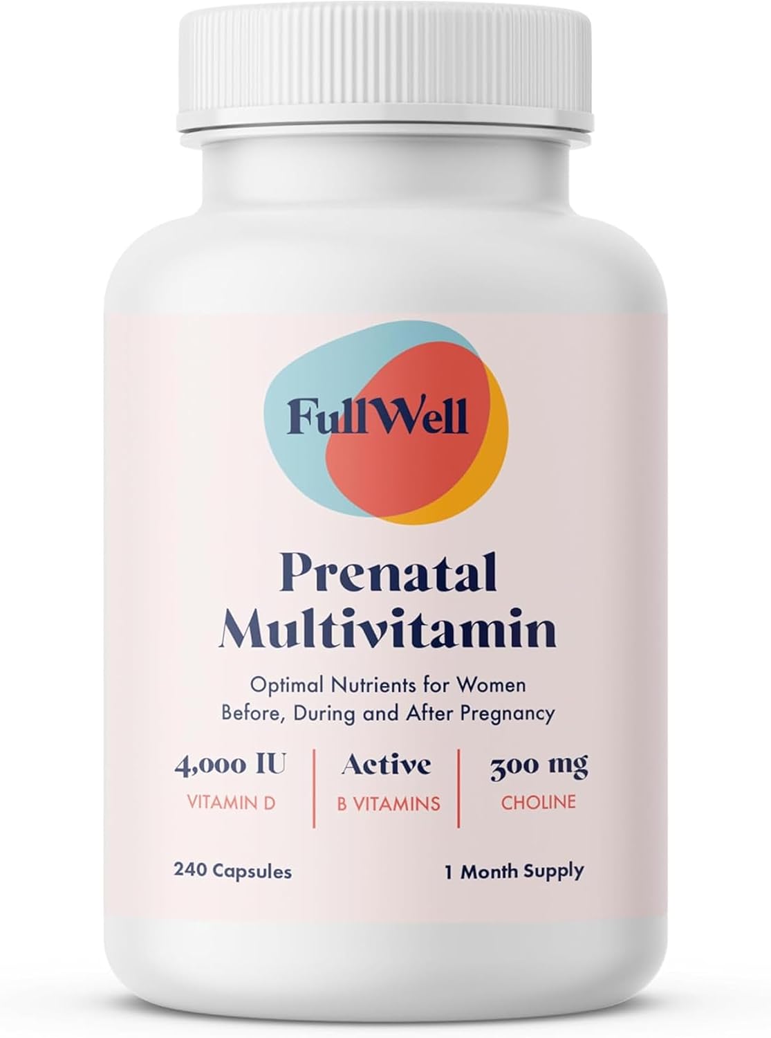 FullWell Women’s Prenatal Multivitamin – Healthy Pregnancy Support – Contains Choline & Folate – Supports Fetal Growth & Brain Development – 240 Count (30 Servings)