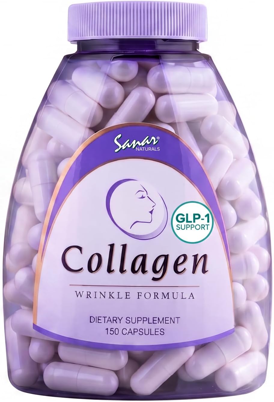 Sanar Naturals Collagen Pills for Hair, Skin, Nails, & Joints | Hydrolyzed Collagen Peptides Supplement with Vitamin C & E | Collagen Capsules for Women & Men, GLP-1 Support, Grass Fed, 150 Capsules