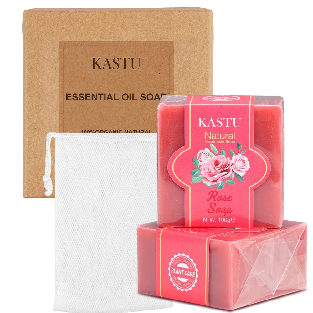 Rose Oils Soap Bar for Face & Body,Moisturizing,Softer Skin,Natural Handmade,Hypoallergenic Beauty Bar Sensitive Skin With Gentle Cleanser,For Men Women,2-Pack