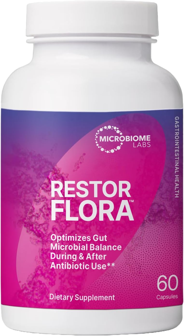 Microbiome Labs Restorflora Probiotics for Digestive Health – Gut Health Supplements with Dual Action Probiotics for Women & Men – Support Bowel Regularity & Immune Function (60 Capsules)