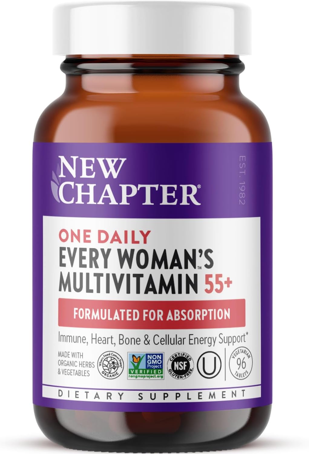 New Chapter Every Woman’s One Daily 55+ – Multivitamin for Women – Supports Immune, Bone & Vision Health* – Gentle on the Stomach – Non-GMO, Gluten Free, Dairy Free, Vegetarian & Kosher – 96 Tablets