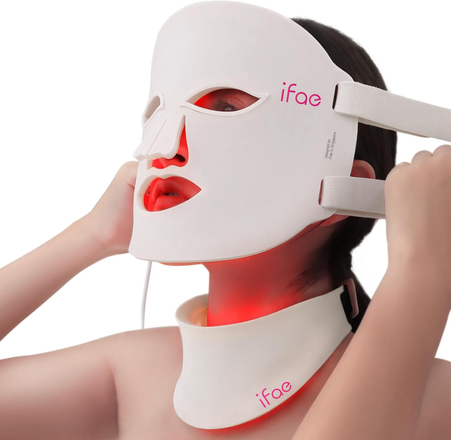 IFAE Red Light Therapy for Face and Neck, Red Light Therapy Mask with 850nm Infrared (NIR) Portable Led Face Mask with Eye Protection and Remote for True Anti-Wrinkles Skincare at Home (White)