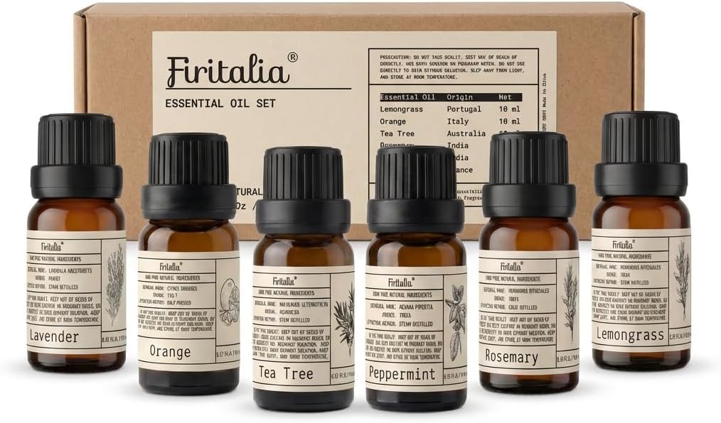 Natural Essential Oils Set – Pure Scents for Wellness: Lavender, Peppermint, Rosemary, Lemongrass, Orange, Tea Tree – 10ml Each