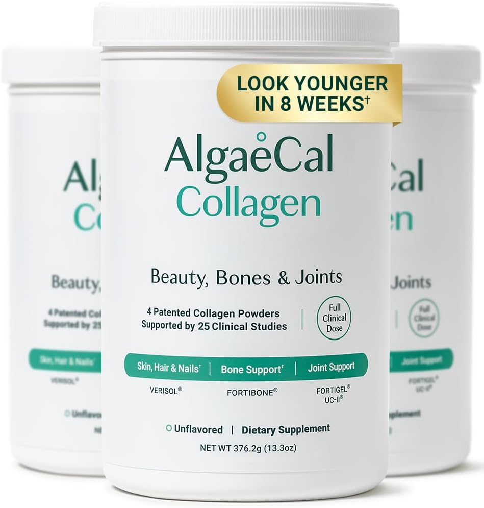 ALGAECAL Collagen Peptides Powder – Multi Collagen Peptides with VERISOL®, FORTIGEL®, UC-II®, FORTIBONE®, Hydrolyzed Collagen for Women & Men, Type 2 Collagen, 30 Servings (3 Packs)