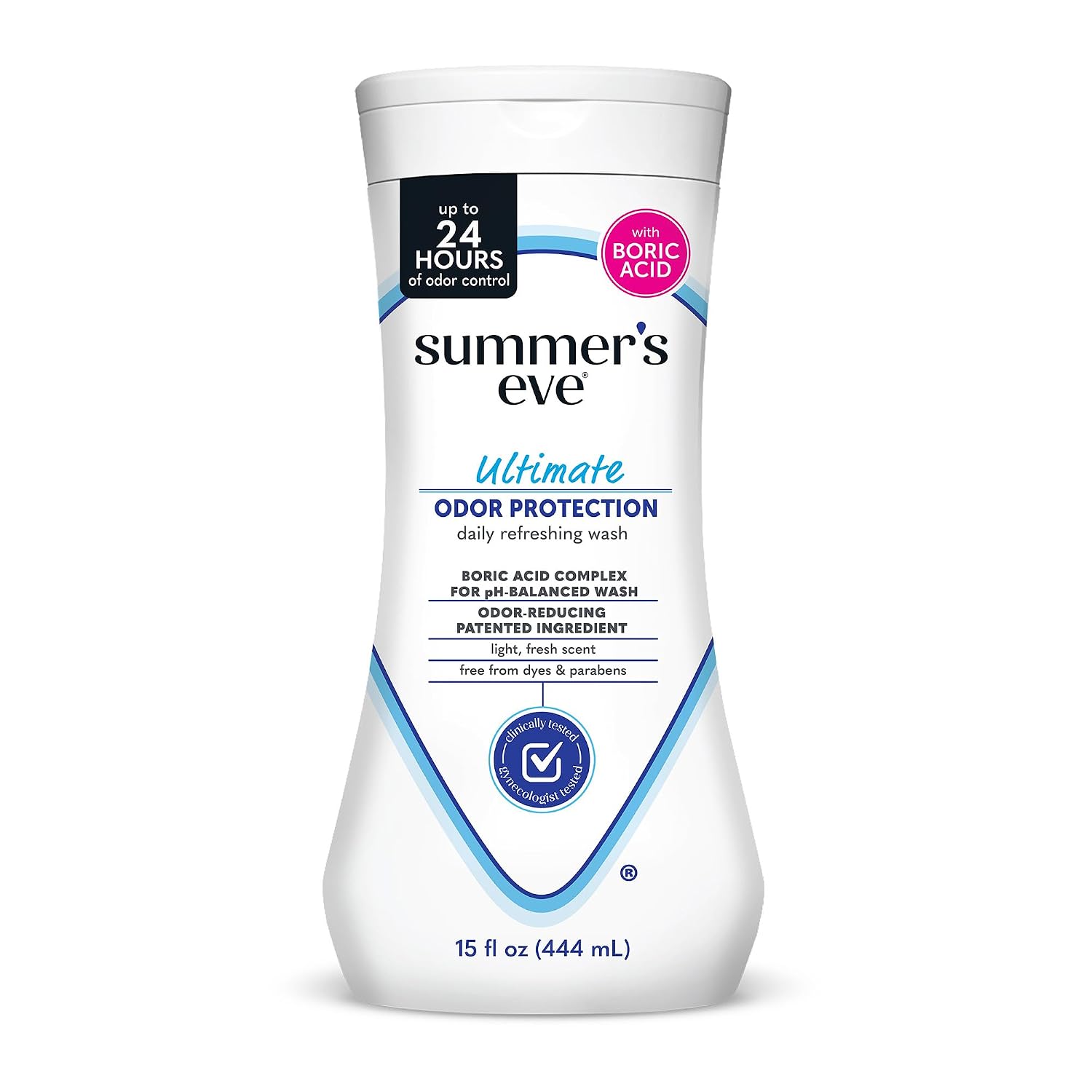 Summer’s Eve Ultimate Odor Protection Daily Feminine Wash, pH-Balanced Formula Body Wash for Women with Boric Acid Helps Control Vaginal Odor, 15 Fl Oz