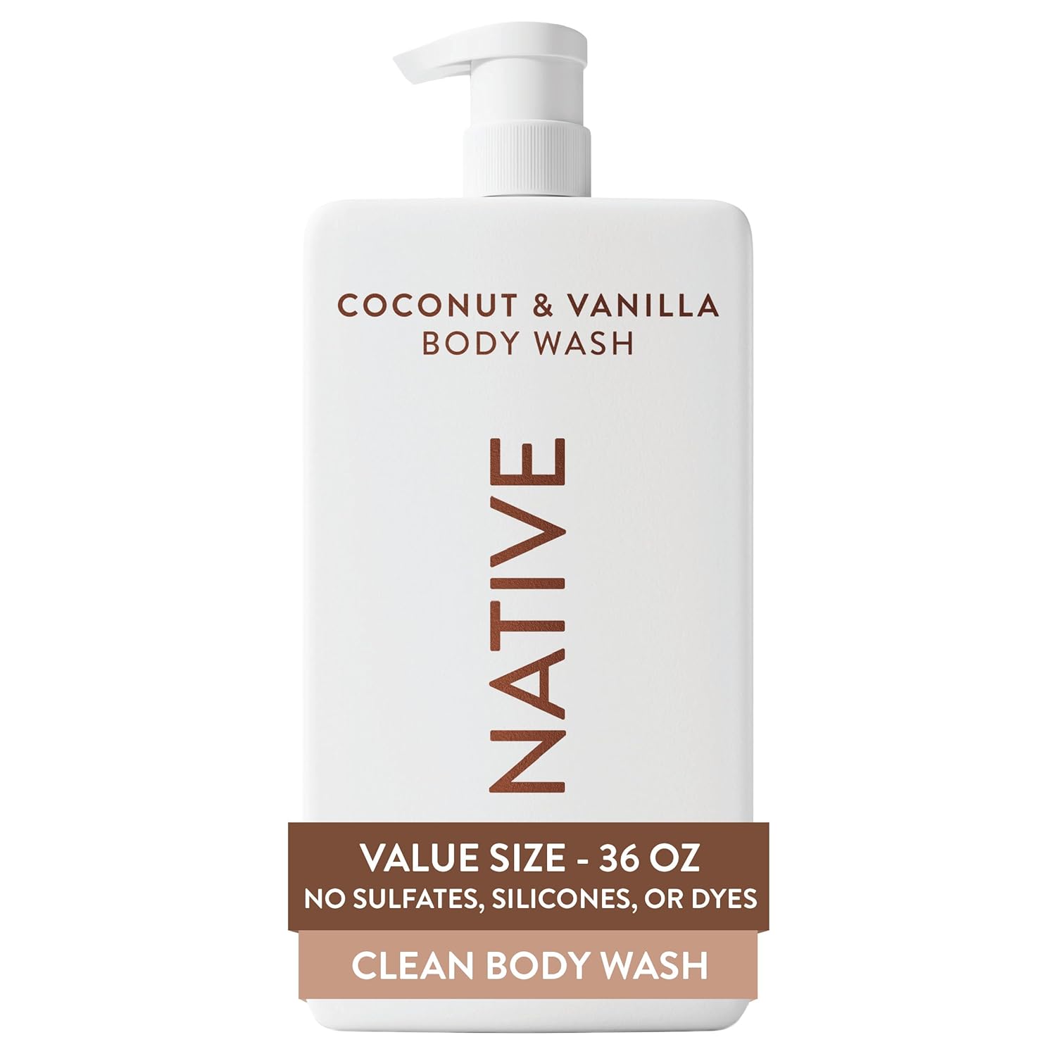 Native Body Wash for Women & Men, Coconut & Vanilla, 36 oz Pump Bottle, Sulfate-Free & Gentle