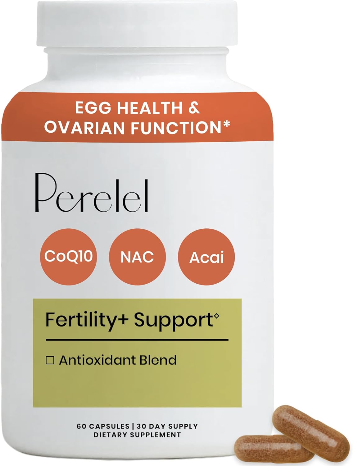 Perelel Fertility Support, Antioxidant Multivitamin with COQ10, N-Acetyl-L Cysteine (NAC) & Açaí Berry, Women’s Supplement, Soy, Dairy & Gluten Free, Non GMO, 60 Capsules