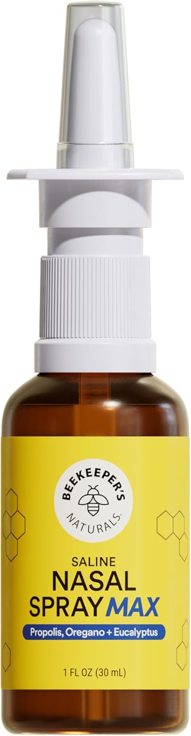 Beekeeper’s Naturals Propolis Nasal Rinse Spray Max, Relief for Adults w/Eucalyptus, Oregano & Saline, Clears Nasal Congestion & Cleanses Sinus Canal, 1 fl oz