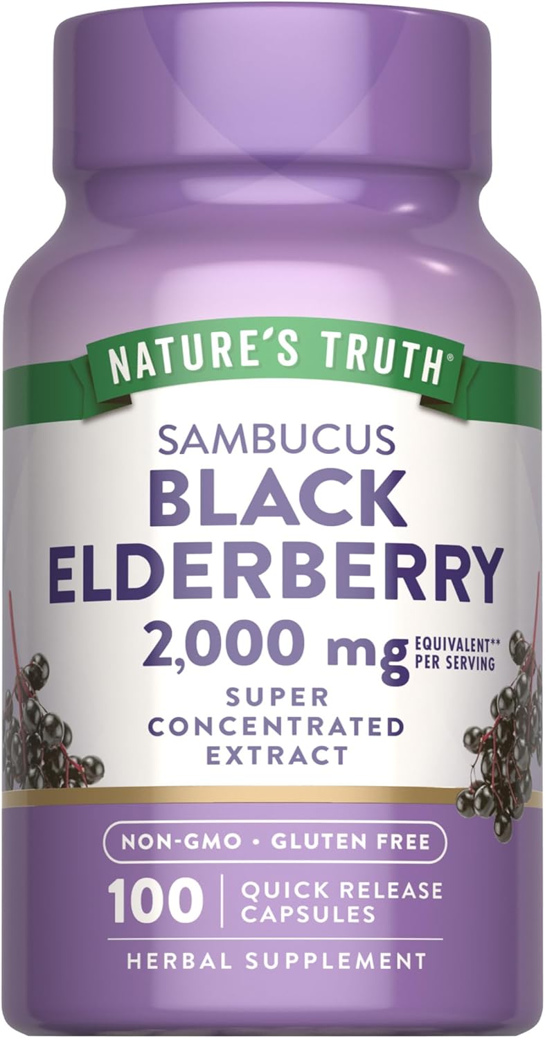 Nature’s Truth Black Elderberry Capsules | 100 Count | Super Concentrated Sambucus Extract | Non-GMO and Gluten Free Supplement