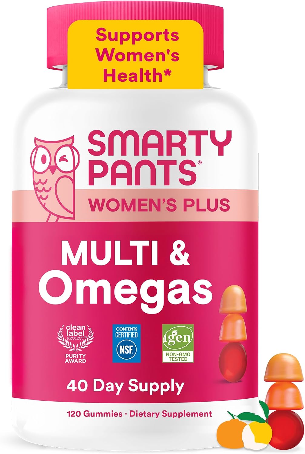SmartyPants Women’s Multivitamin Gummies, Omega 3 (DHA/EPA), Methylfolate, CoQ10, Vitamin D3, C, Vitamin B12, B6, A, K & Zinc, Inositol, Gluten Free, 120 Count (40 Day Supply)
