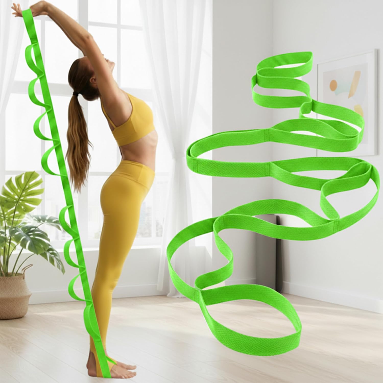 Stretching Strap, Yoga Stretch Strap for Home Workout Exercise Pilates and Gymnastics, Non Elastic Stretch Band with 10 Loops for Flexibility Training, Aesthetic Packaging for Women and Men