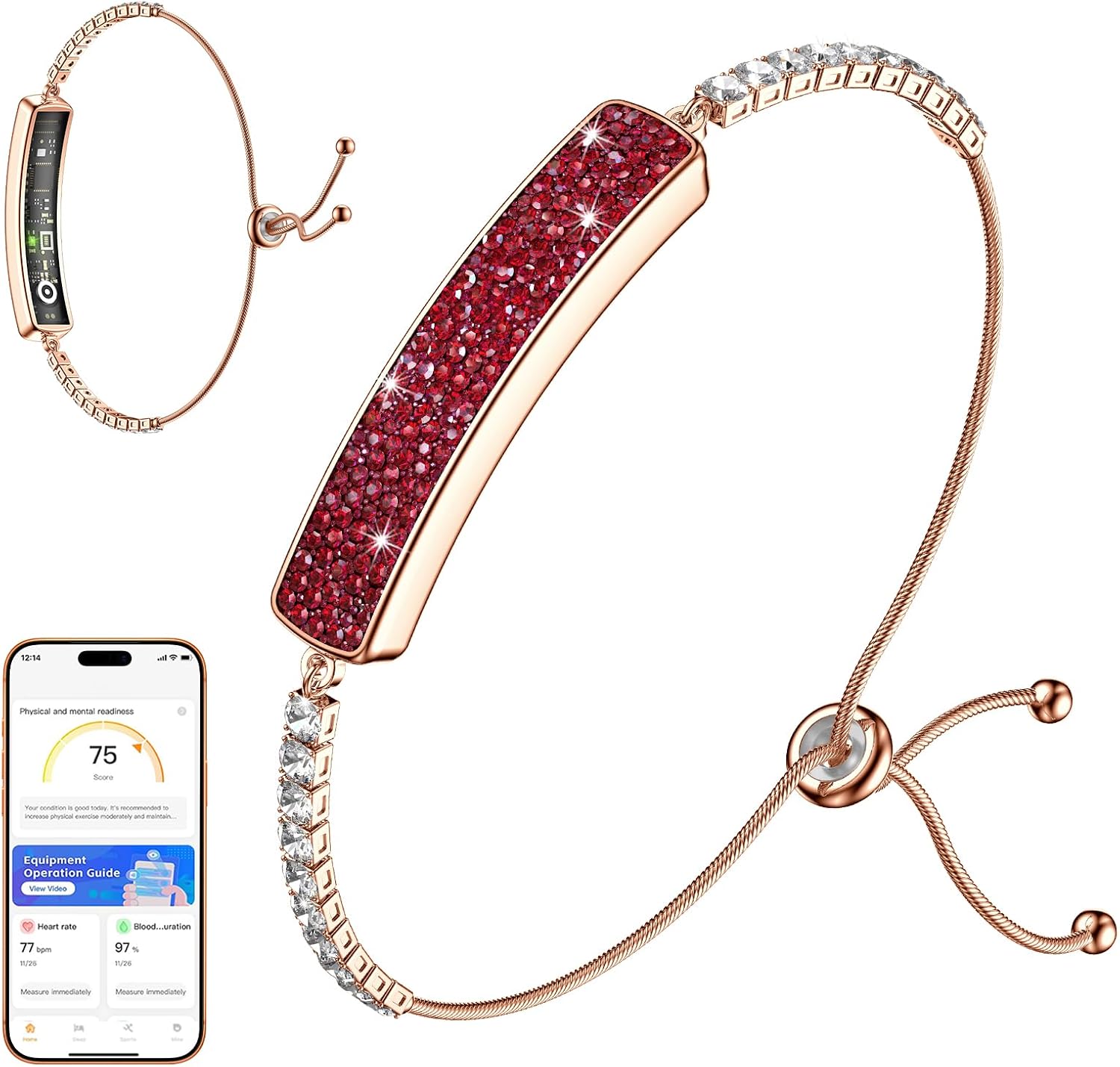 Smart Bracelet for Women, Activity FitnessTrackers Bracelet,Sleep Tracker Smart Band,Red Jewelry Health Bracelets with 24/7Heart Rate Monitor,HRV,Blood Oxygen,Stress,Women’s Health Tracking,Free APP